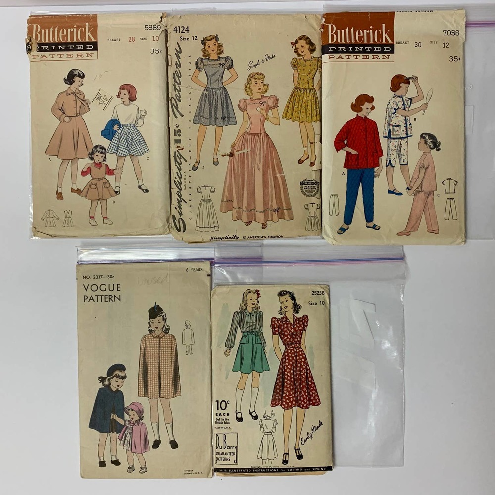 Vintage Sewing Patterns Girls Assorted Sizes Lot of 5